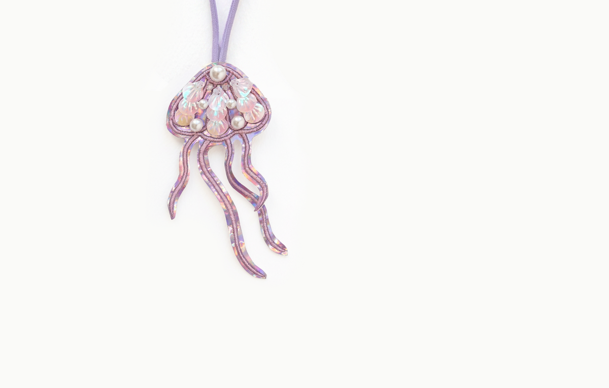 Lilac beaded holographic jellyfish bag charm