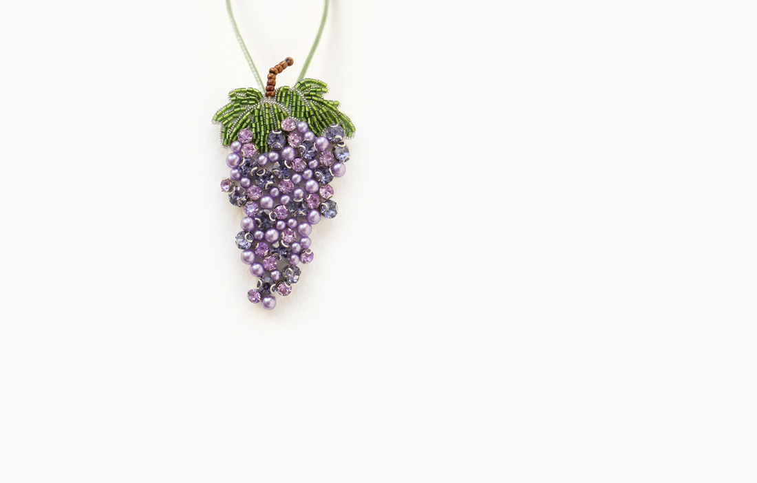 Purple beaded grape cluster bag charm