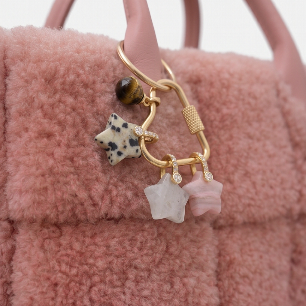 Mini Dalmatian Star Stone Heart Carabiner