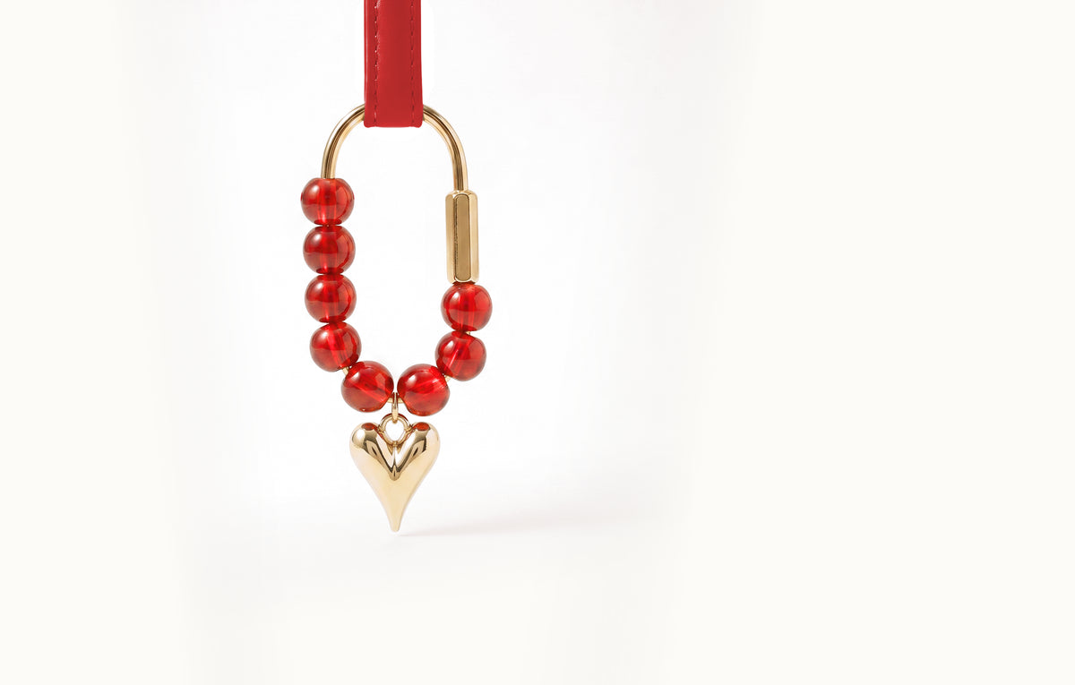 Poppy Beaded Heart Carabiner