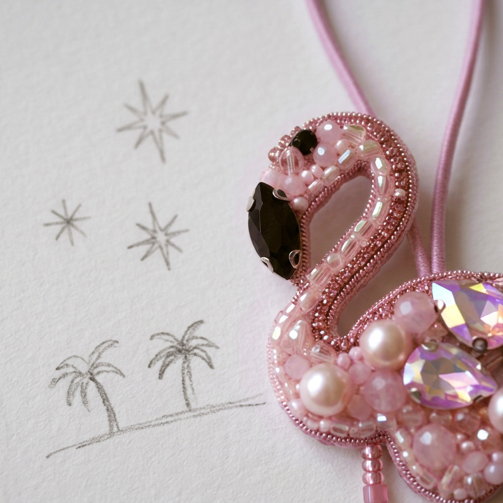 Flamingo Beaded Bag Charm
