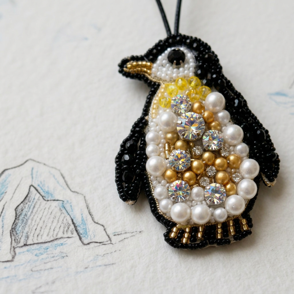 Penguin Beaded Bag Charm