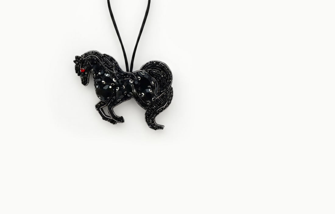 Black beaded horse bag charm