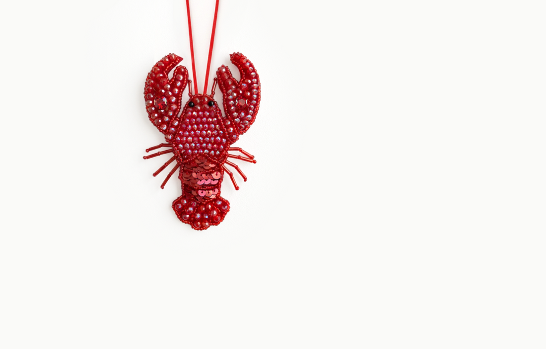 Red beaded lobster bag charm