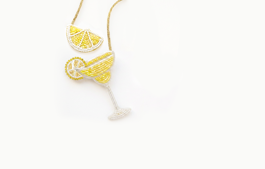 Beaded martini glass and lemon slice bag charm