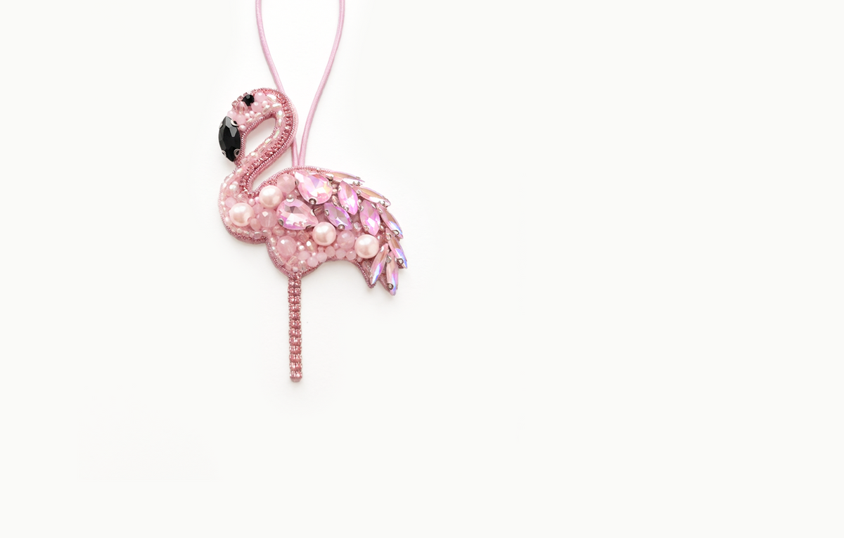 Pink beaded flamingo bag charm