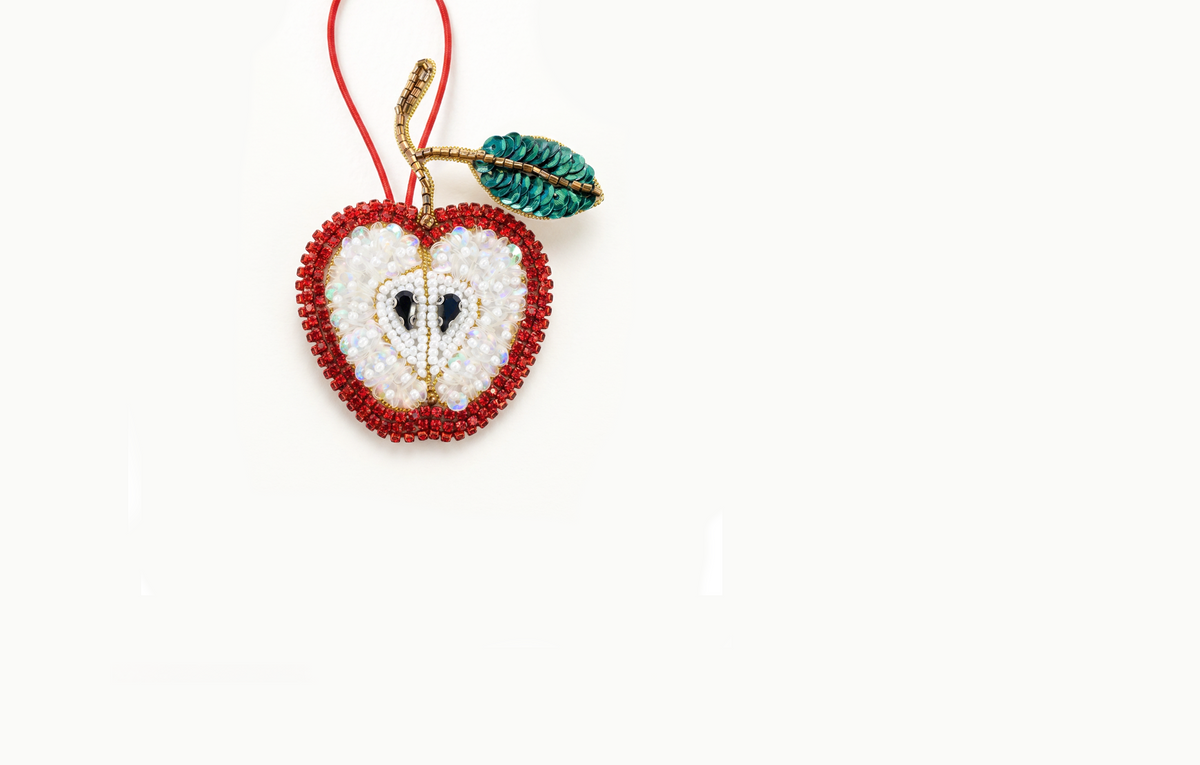 Red and ivory beaded apple bag charm