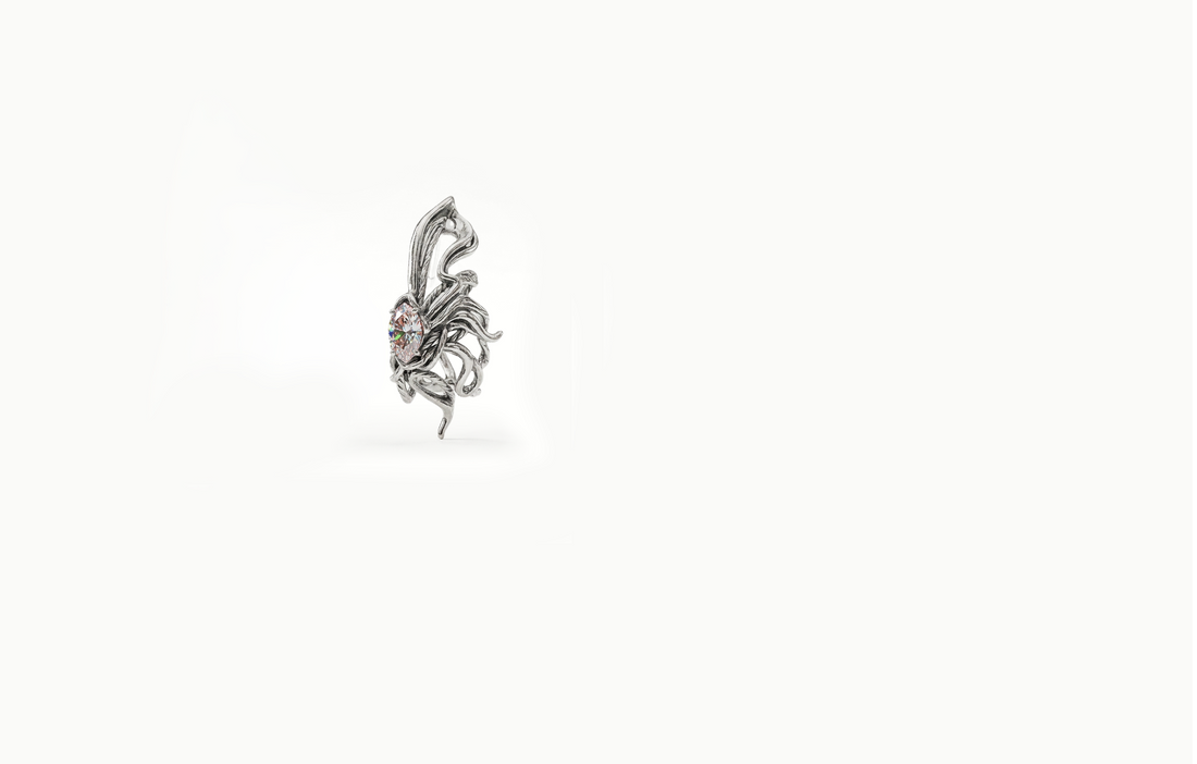 Melted silver butterfly ear cuff with a crystal