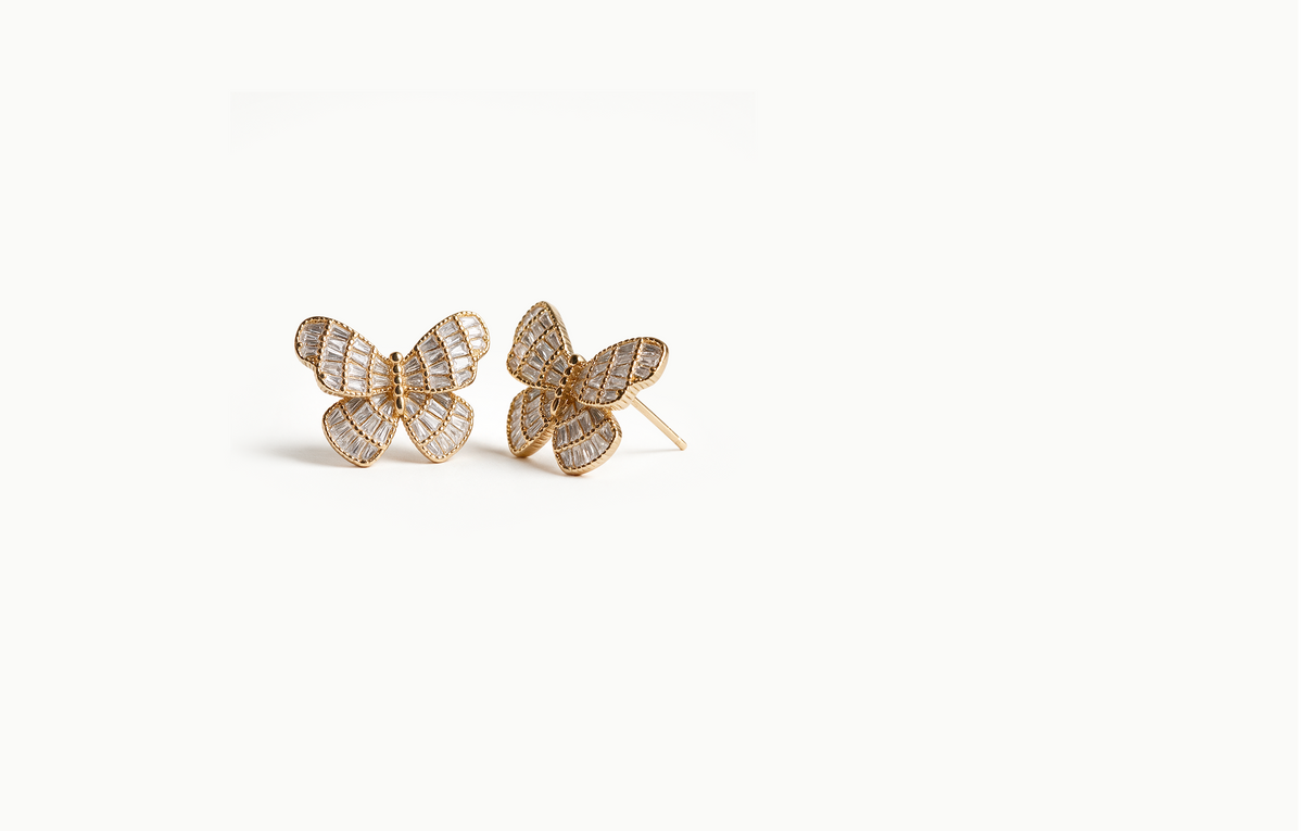 Gold butterfly earrings with crystal wings
