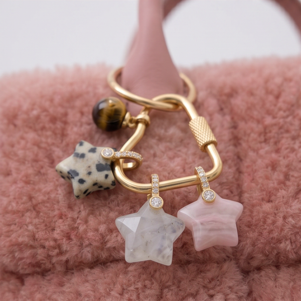 Mini Dalmatian Star Stone Heart Carabiner