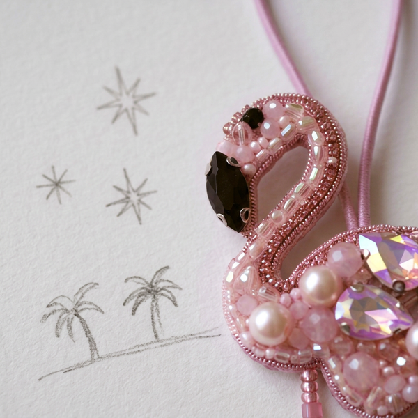 Flamingo Beaded Bag Charm