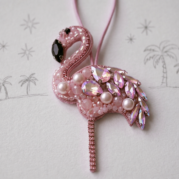 Flamingo Beaded Bag Charm