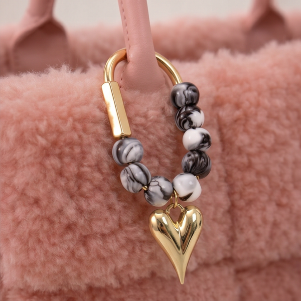 Tuxedo Beaded Heart Carabiner
