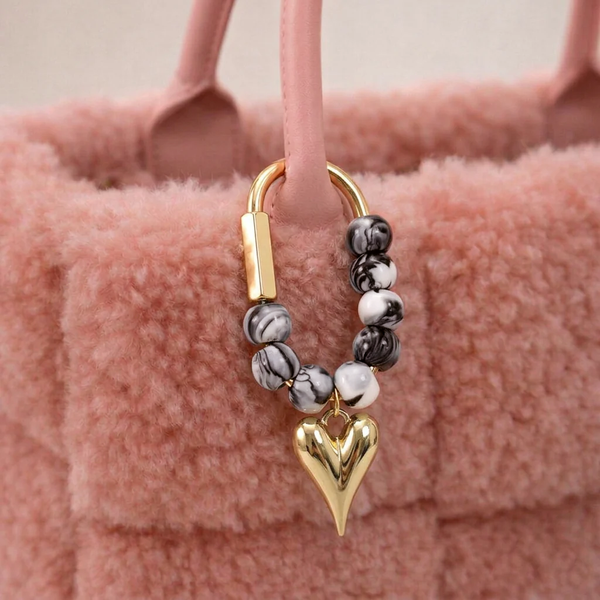 Tuxedo Beaded Heart Carabiner