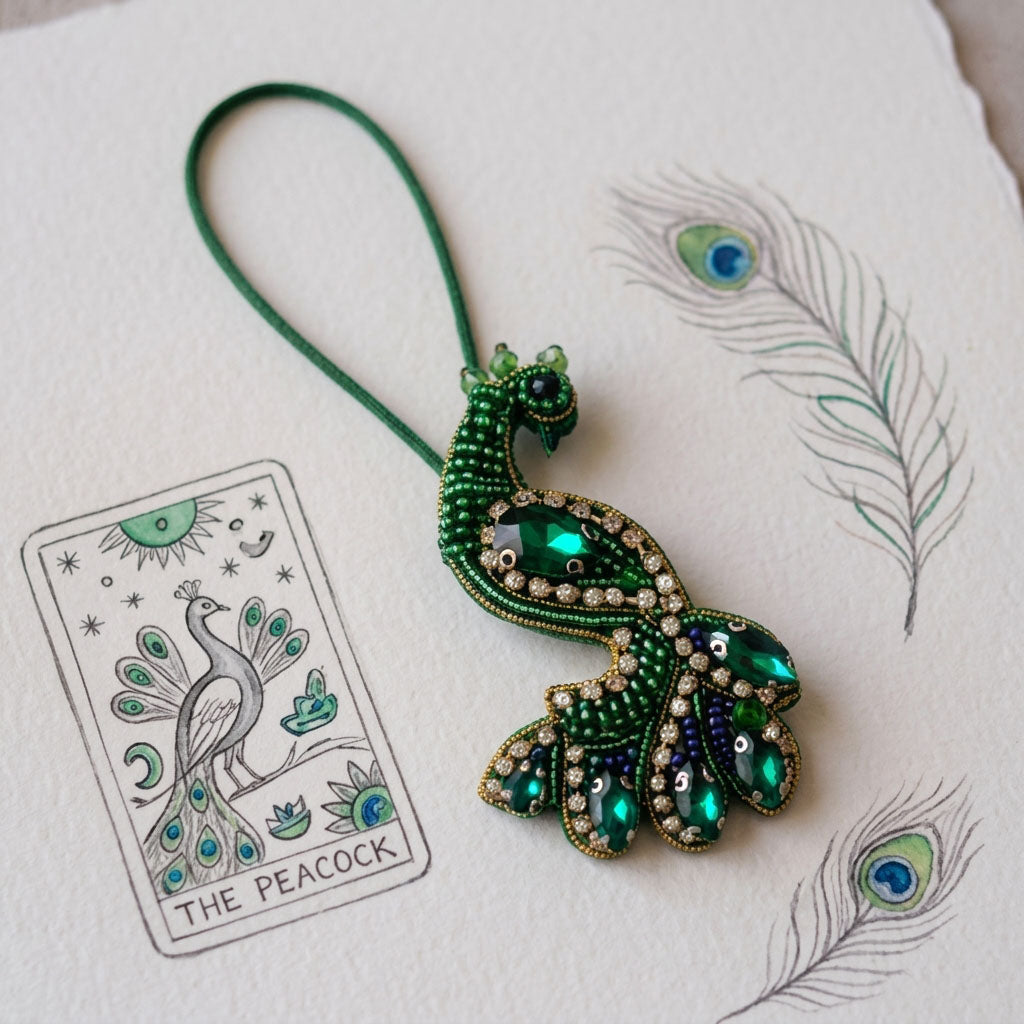Peacock Beaded Bag Charm