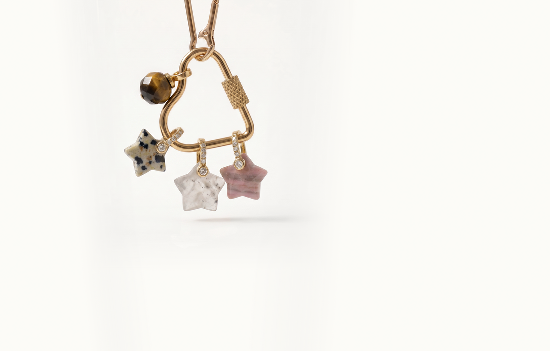 Mini Dalmatian Star Stone Heart Carabiner